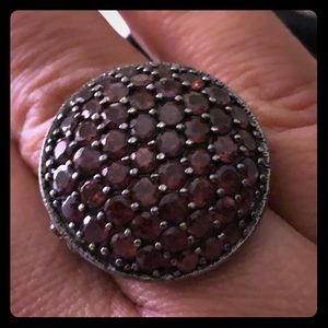 Black silver ring with garnet size 7